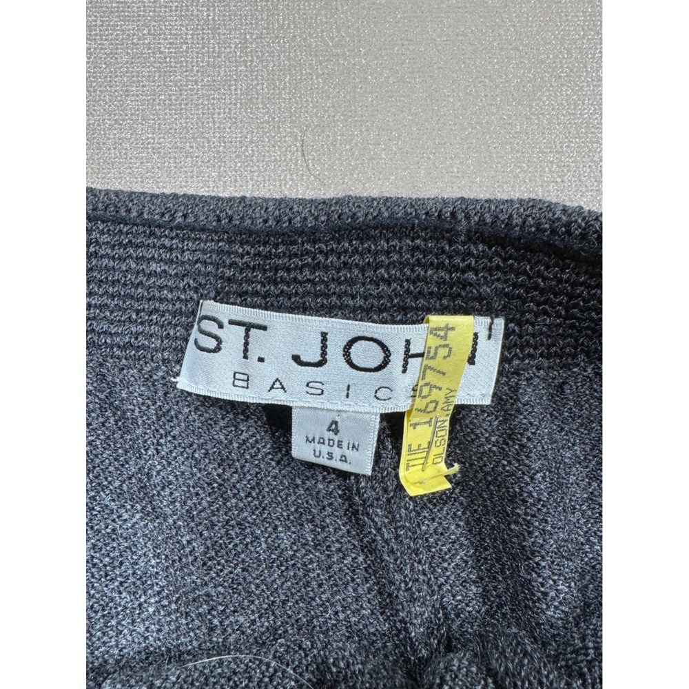 St. John Basics Gray Knit Wide Leg Crop Pants Front Seam Size 4 Made in USA - Picture 5 of 7